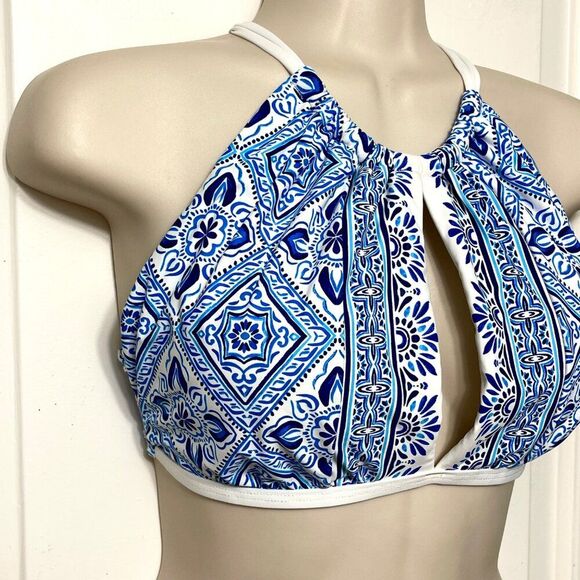 New La Blanca Breeze High Neck Halter Bikini Top in Blue Size 14 - Picture 4 of 7